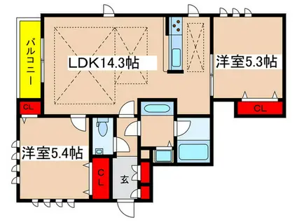 リンジュ ドゥ プリム(2LDK/1階)の間取り写真