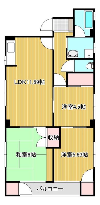垣根マンション(3LDK/3階)の間取り写真