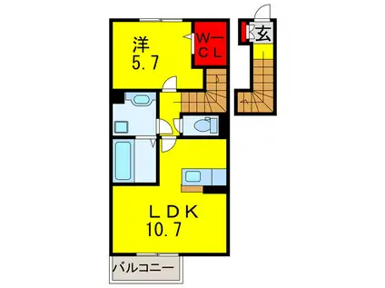 MILLE GRAINE(1LDK/2階)の間取り写真