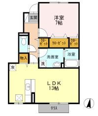 エスポワール(1LDK/1階)の間取り写真