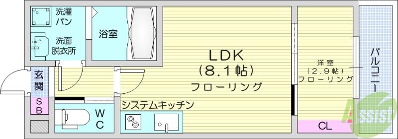JR東北本線 岩切駅 徒歩4分 3階建 築1年(1LDK/1階)の間取り写真