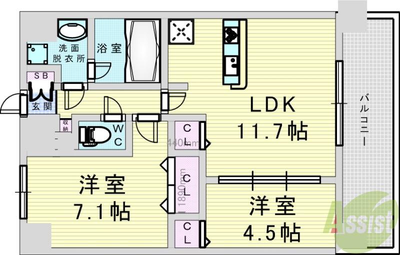 セイワパレス新大阪(2LDK/5階)の間取り写真