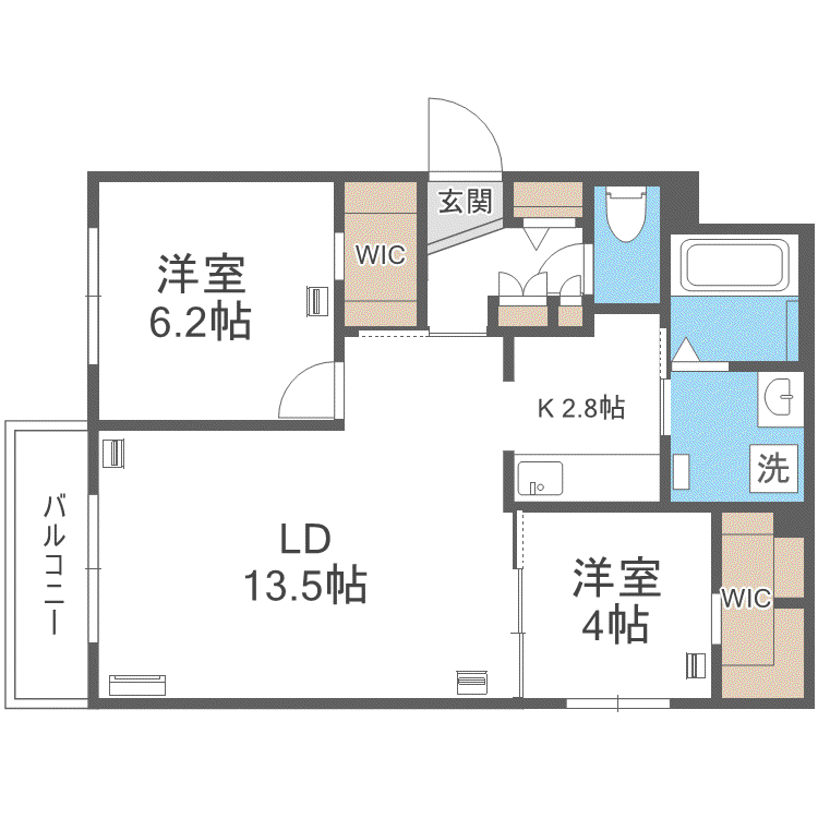 エフュート二十四軒(2LDK/1階)の間取り写真