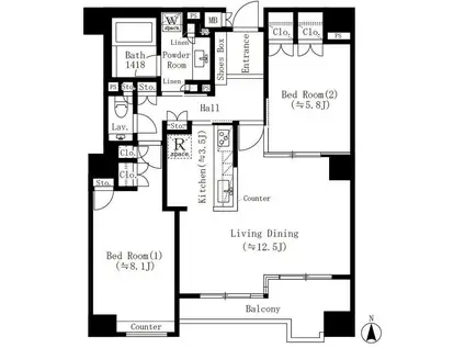 パークサイド・ウイングス(2LDK/5階)の間取り写真