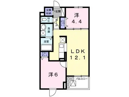 オネスティー(2LDK/3階)の間取り写真