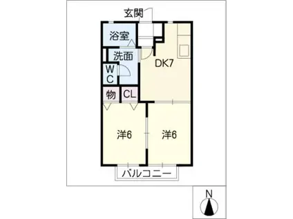 ウィングII(2DK/2階)の間取り写真