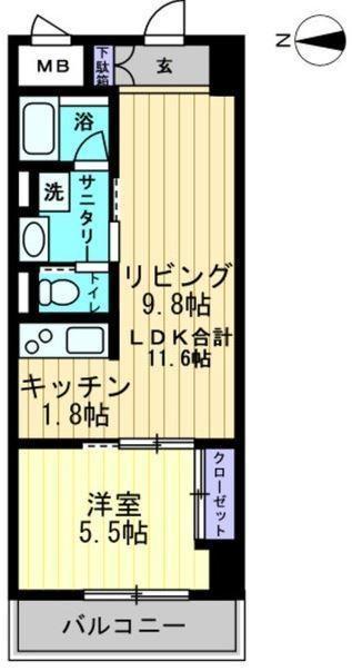 アルファレガロ中央町(1LDK/14階)の間取り写真