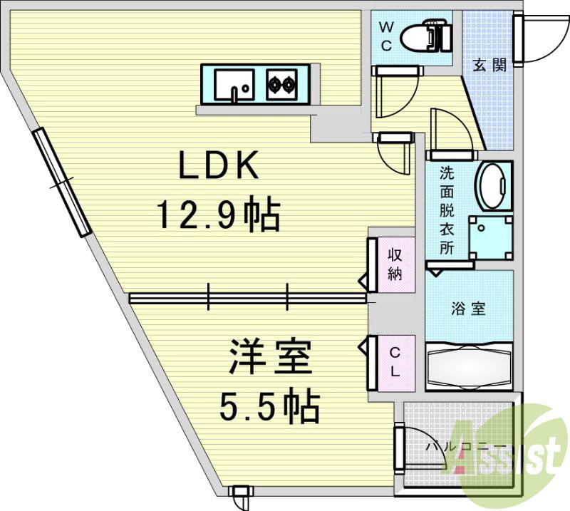 LA-CREA緑地公園(1LDK/2階)の間取り写真