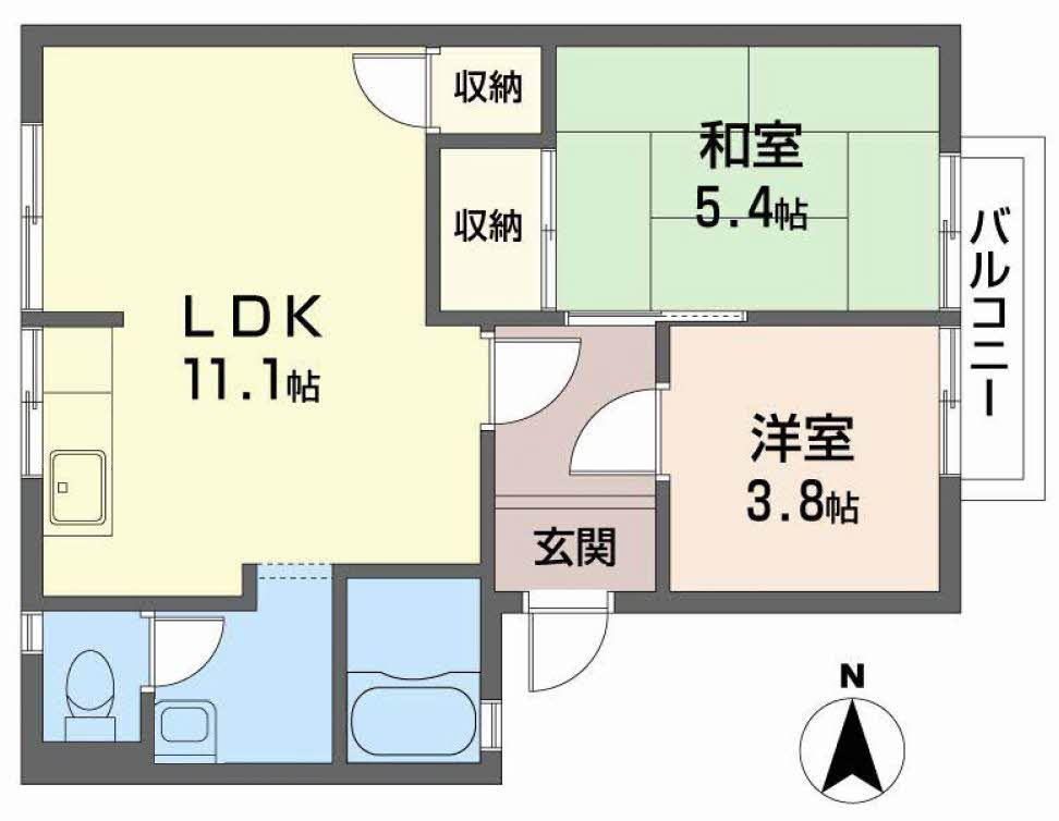 JR和歌山線 岩出駅 徒歩23分 2階建 築37年(2LDK/2階)の間取り写真