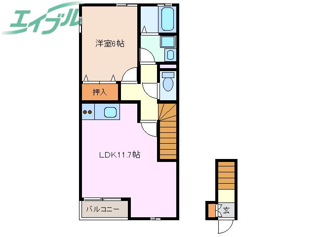 グリーンタウン六番館(1LDK/2階)の間取り写真