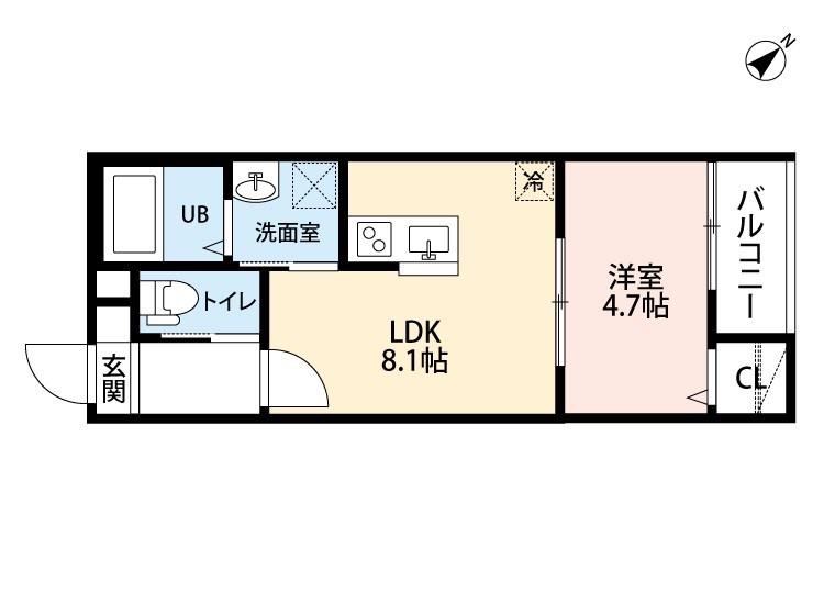 REFINO野並(1LDK/1階)の間取り写真