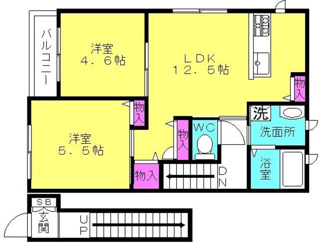 シャーメゾン曽根駅前(2LDK/2階)の間取り写真