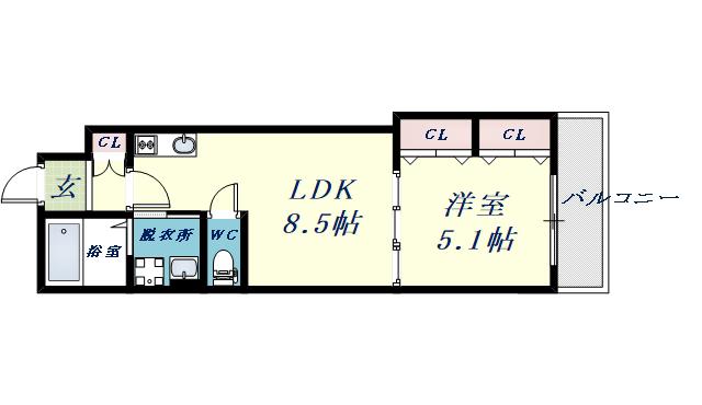 GRAN QUALIOR北巽(1LDK/3階)の間取り写真