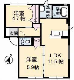メゾンスカイヒルズE棟(2LDK/1階)の間取り写真