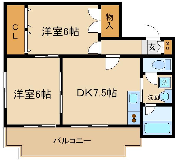 五条セフィーマンション(2DK/4階)の間取り写真