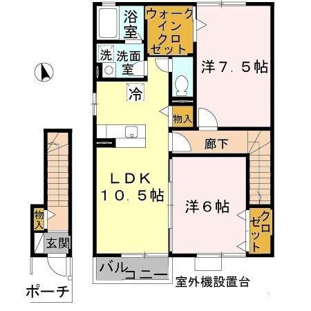 カーサモニカA棟(2LDK/2階)の間取り写真