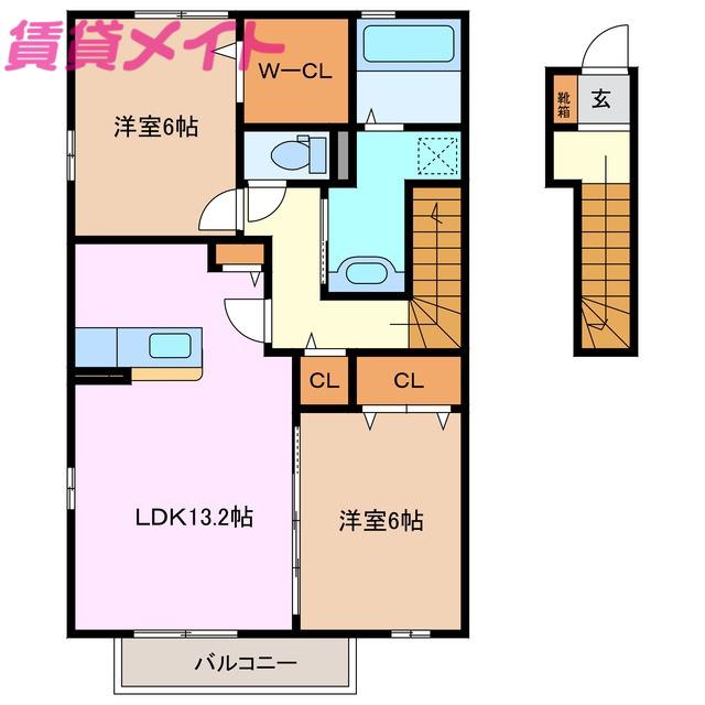 アルテール(2LDK/2階)の間取り写真