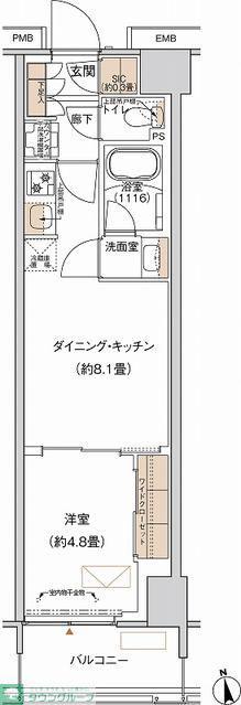 プライムネクサス大森北(1LDK/5階)の間取り写真