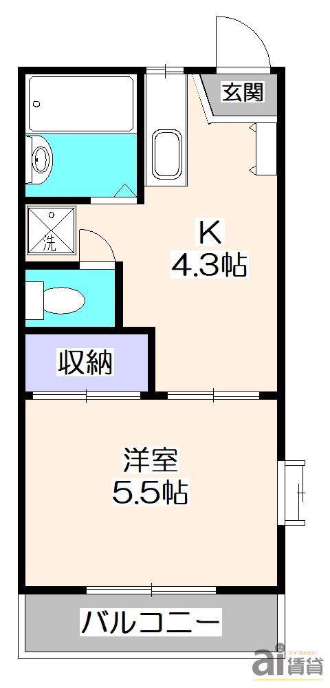 グリーンフラット(1K/1階)の間取り写真
