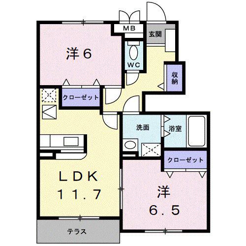 カノンII(2LDK/1階)の間取り写真