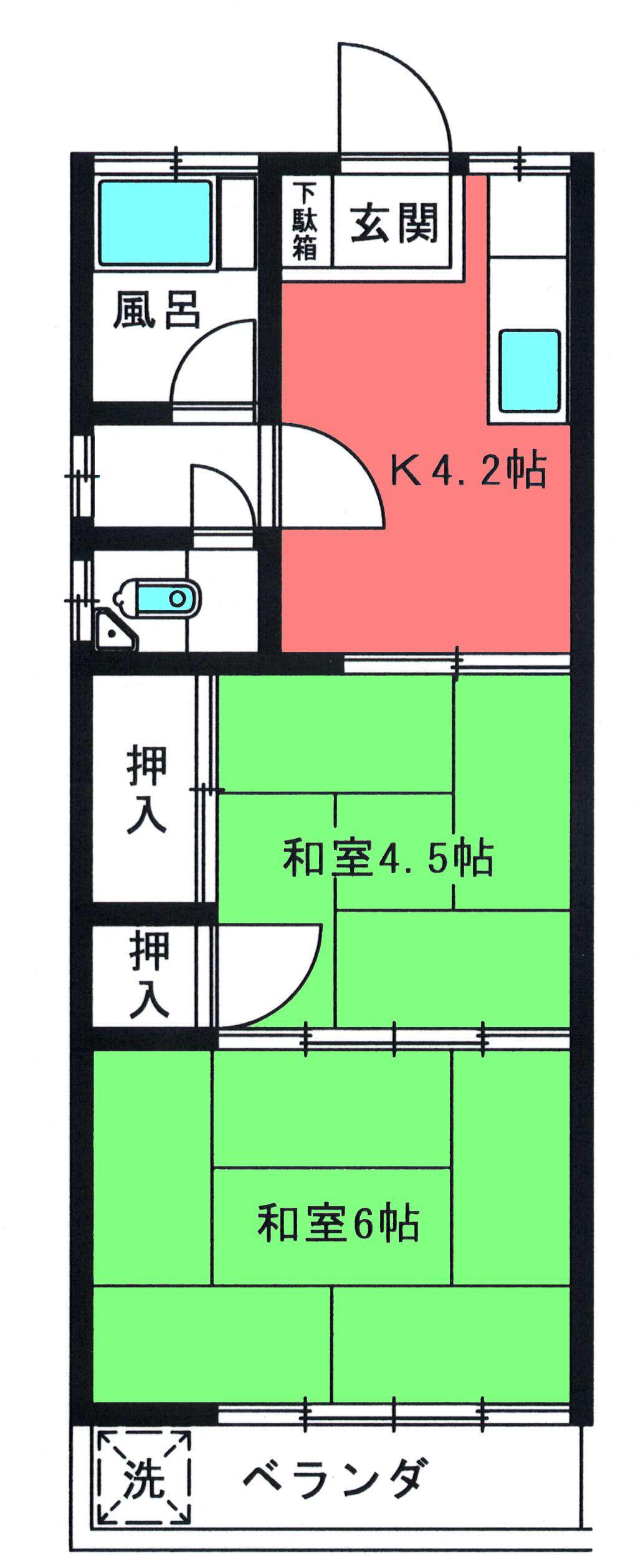 丸石荘(2K/2階)の間取り写真