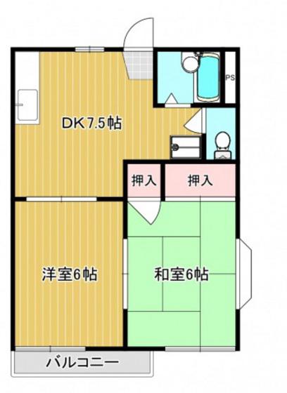 メゾン庭瀬B(2DK/1階)の間取り写真