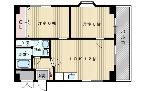ビラ小松(2LDK/3階)の間取り写真
