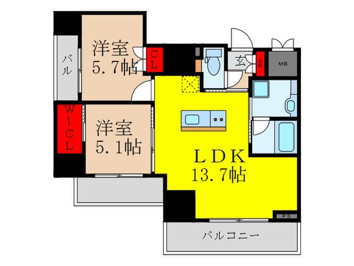 ノルデンタワー江坂プレミアム(2LDK/8階)の間取り写真