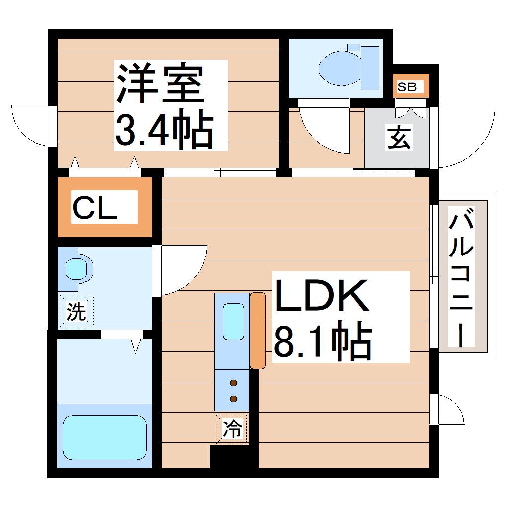 宮町4丁目APB棟(1LDK/1階)の間取り写真