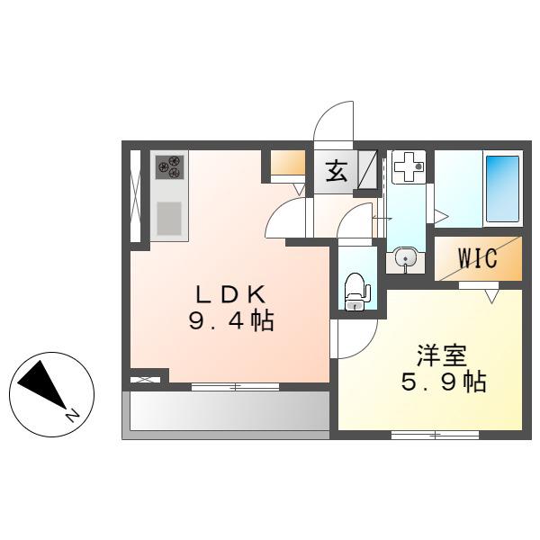 名鉄瀬戸線 矢田駅(愛知) 徒歩4分 3階建 築3年(1LDK/2階)の間取り写真