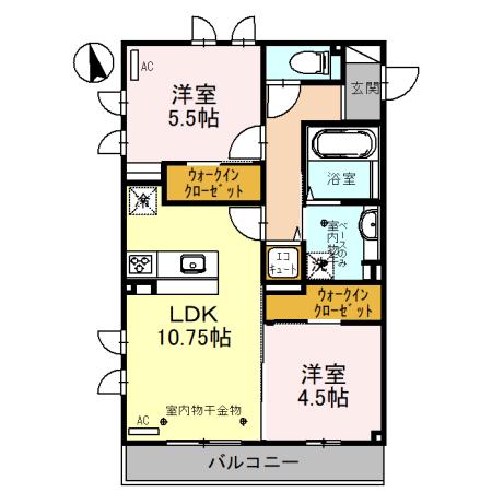 グランシェル(2LDK/2階)の間取り写真
