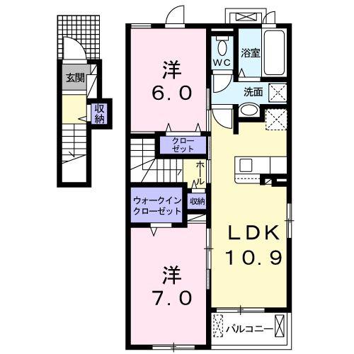 アルモニー八代II(2LDK/2階)の間取り写真