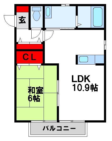 パルコ針摺(1LDK/2階)の間取り写真