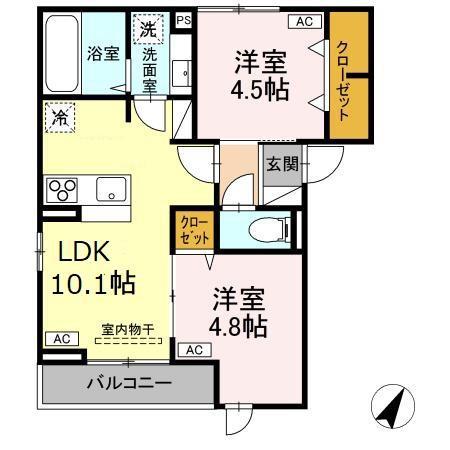 D-ROOM平山(2LDK/3階)の間取り写真