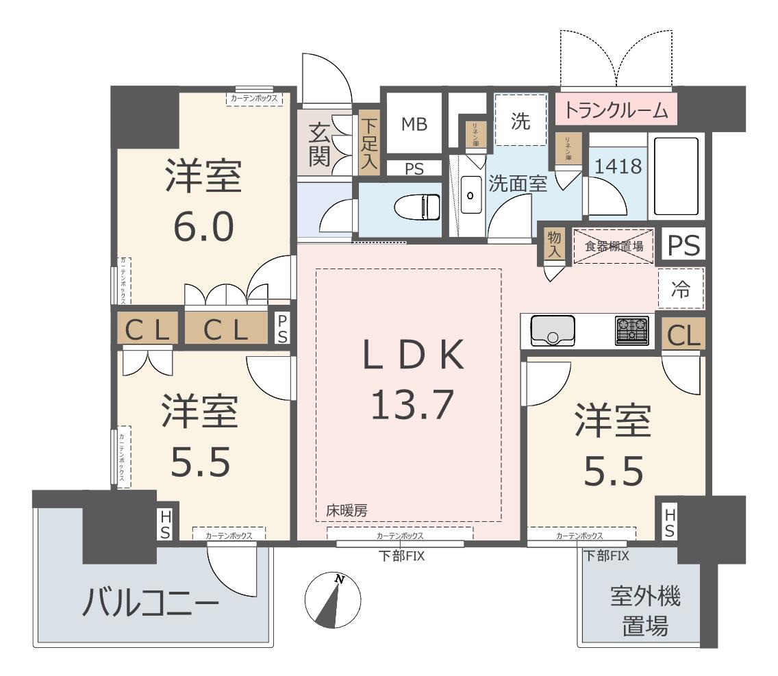オープンレジデンシア大宮フロント(3LDK/8階)の間取り写真