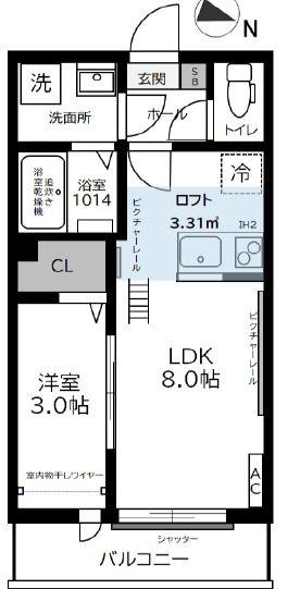 ガーデンヒルズ宮原(1LDK/3階)の間取り写真