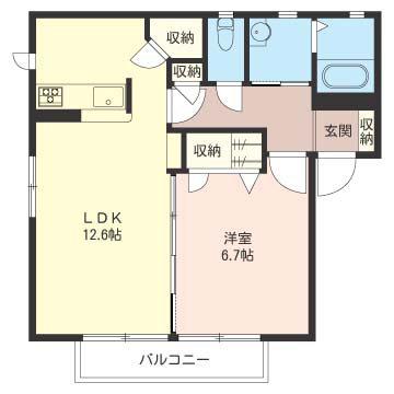 アズールA棟(1LDK/2階)の間取り写真