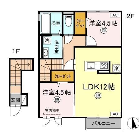 HUIT(2LDK/2階)の間取り写真