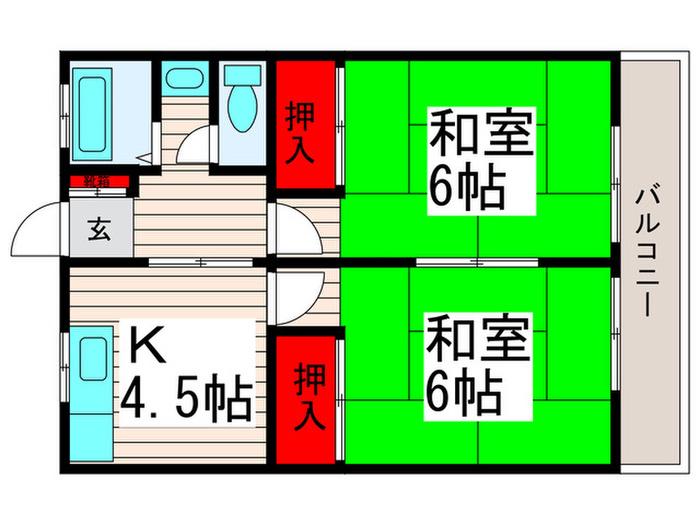 富士ハイツ(2K/2階)の間取り写真