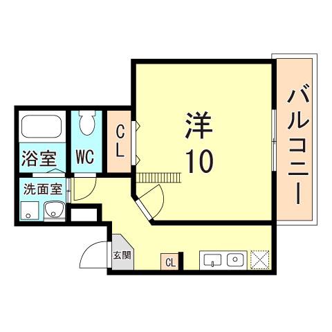 パティオ神戸(1K/2階)の間取り写真