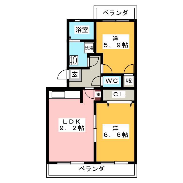 アンシャンテI(2DK/3階)の間取り写真