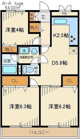 ドエルリバーサイド大島(2SDK/1階)の間取り写真