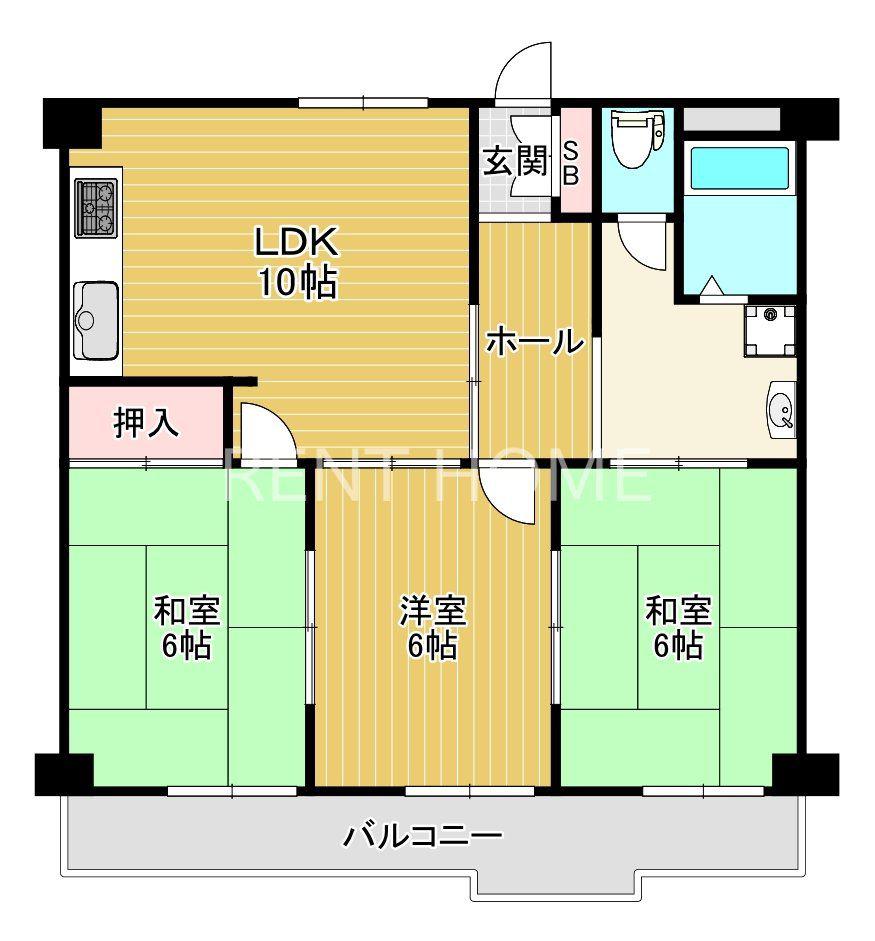 シャトーローレンス八尾(3LDK/2階)の間取り写真