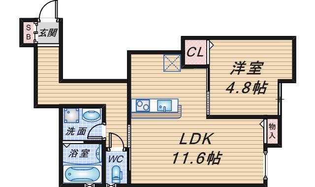 COMFORT FLATS曽根東町(1LDK/1階)の間取り写真