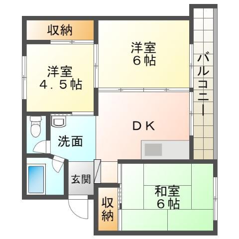 ビレッジハウス櫛引(3DK/5階)の間取り写真