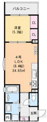 クリエオーレ倉治(1LDK/2階)の間取り写真