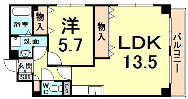 ラファ西宮北口(1LDK/1階)の間取り写真