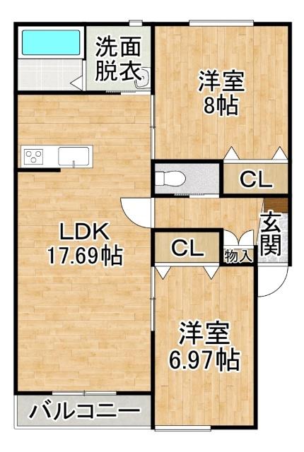 タイタスII(2LDK/3階)の間取り写真