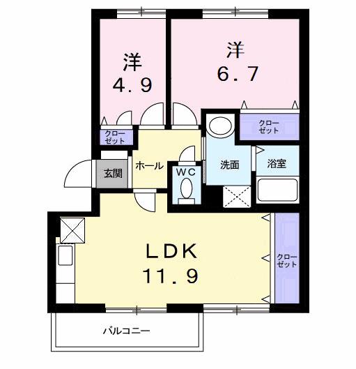 スリーアイズマンション(2LDK/1階)の間取り写真