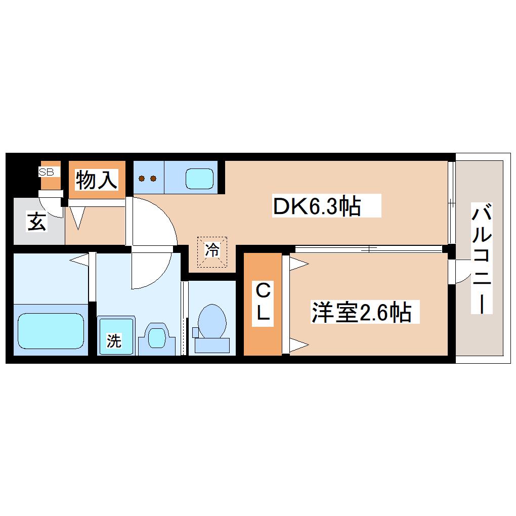 プログレス河原町(1DK/1階)の間取り写真